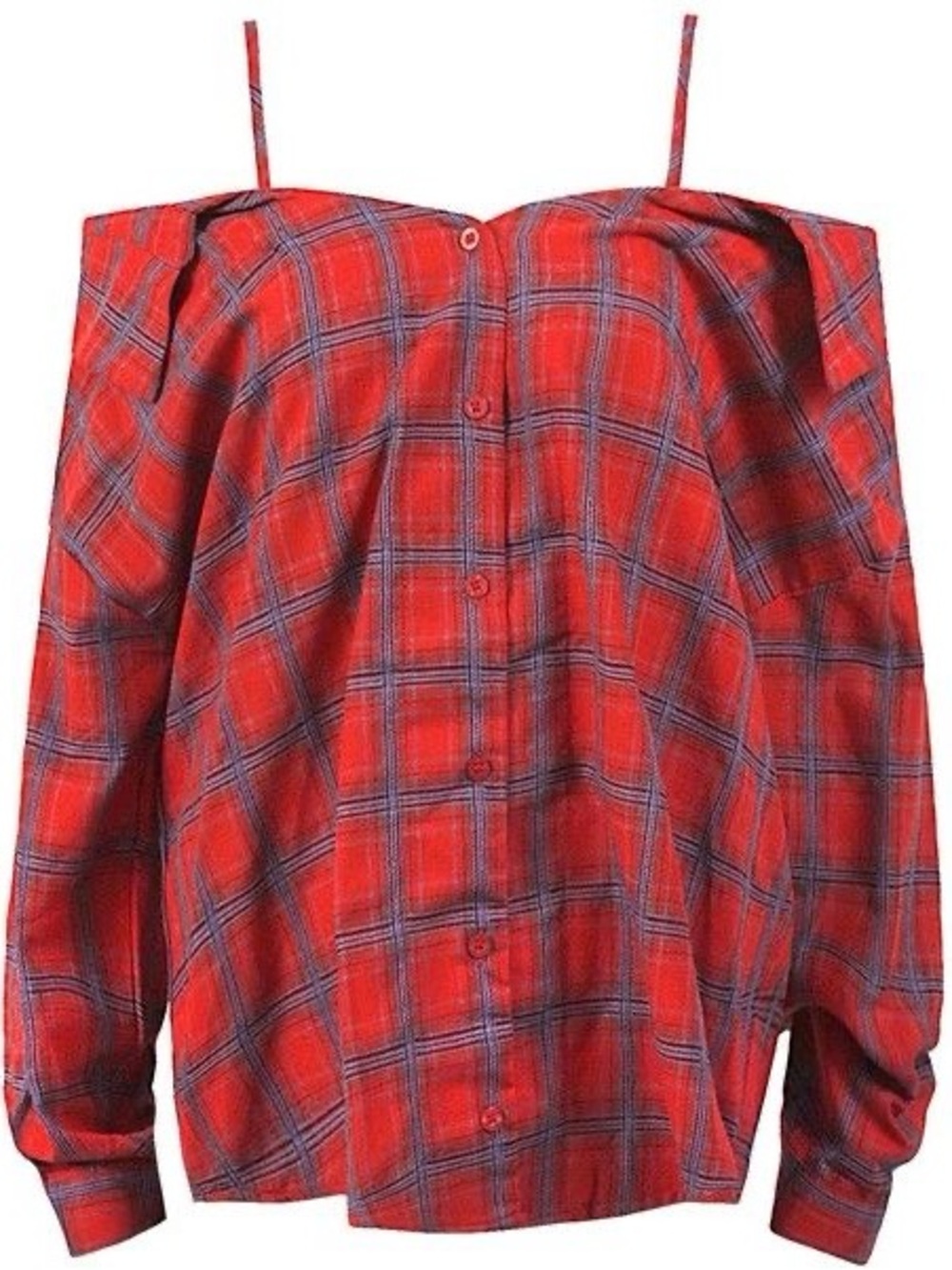 Off the shoulder red plaid top